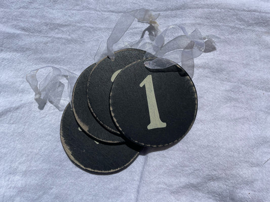 Round Wood Numbers with Ribbons (4-Piece Set)