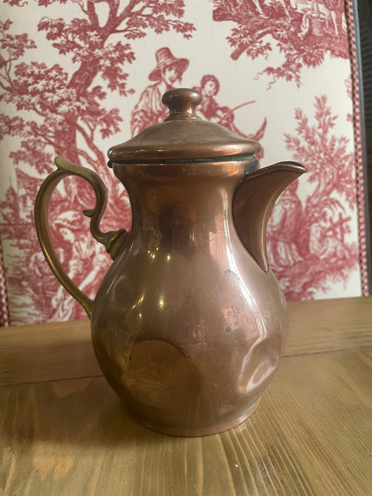 Antique Copper Pitcher with Brass Handle from France