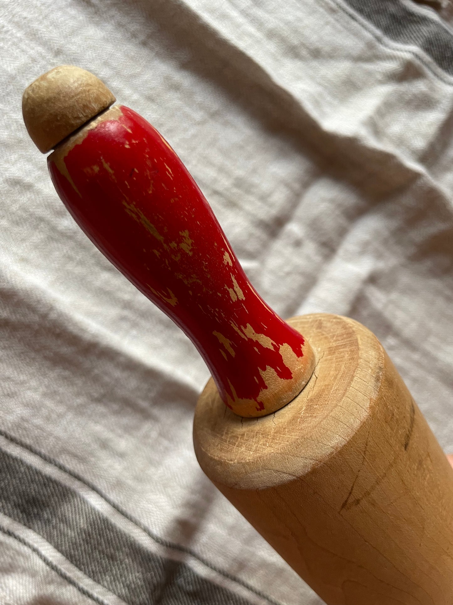 Traditional Vintage Rolling Pin with Distressed Red Handles