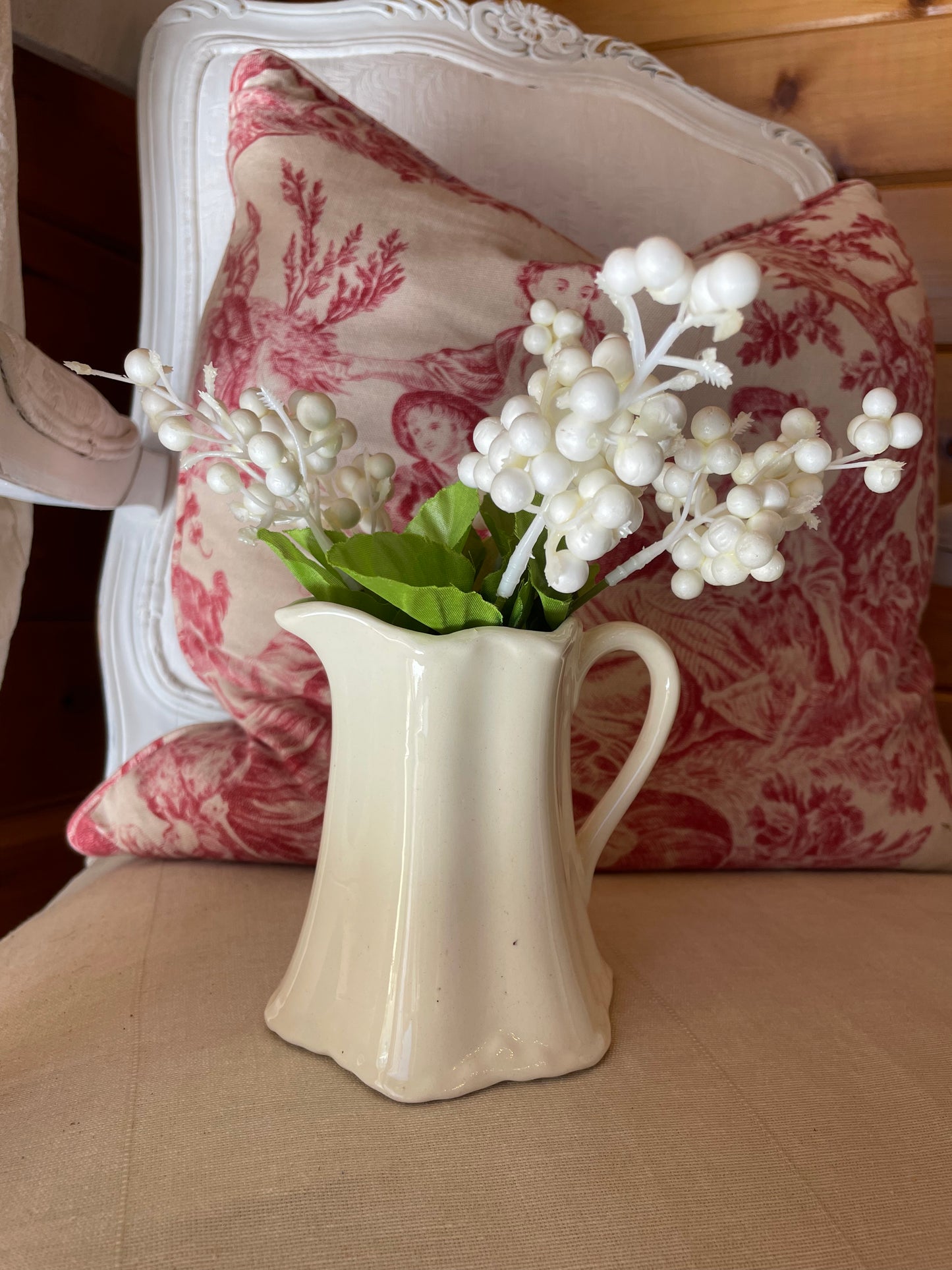 Small Pitcher with Faux White Buds Included