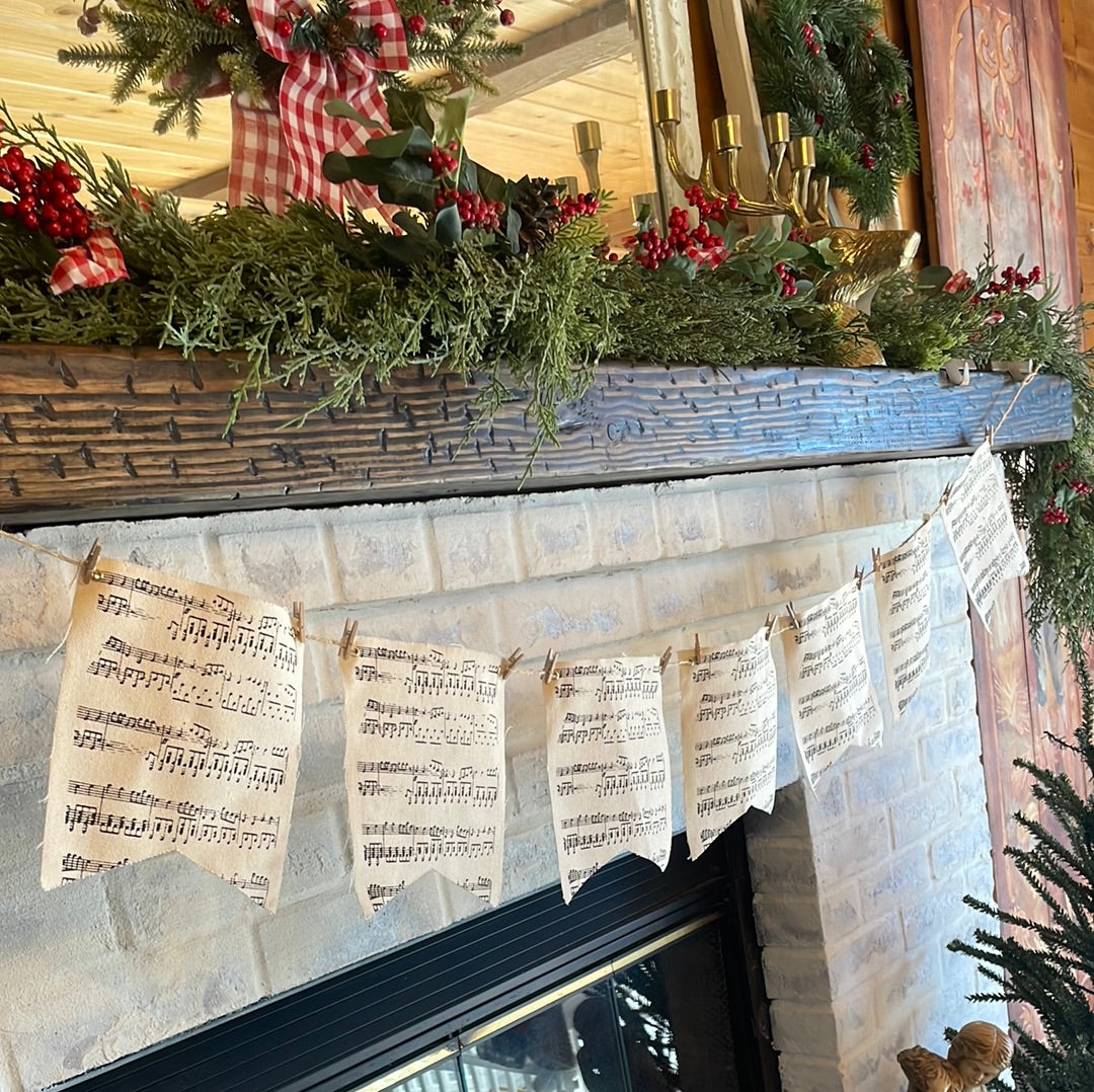 Long Sheet Music Banner with Mini Clothes Pins and Twine