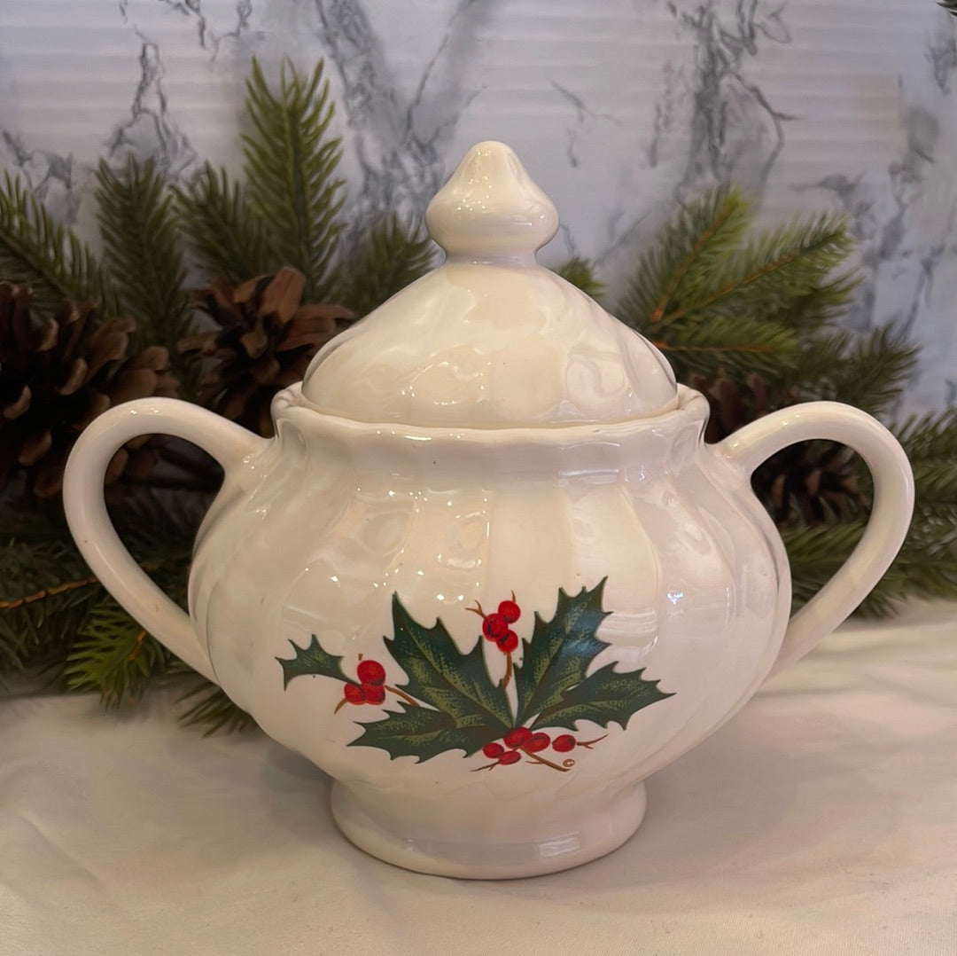 Holly Berry Christmas Dish with Lid