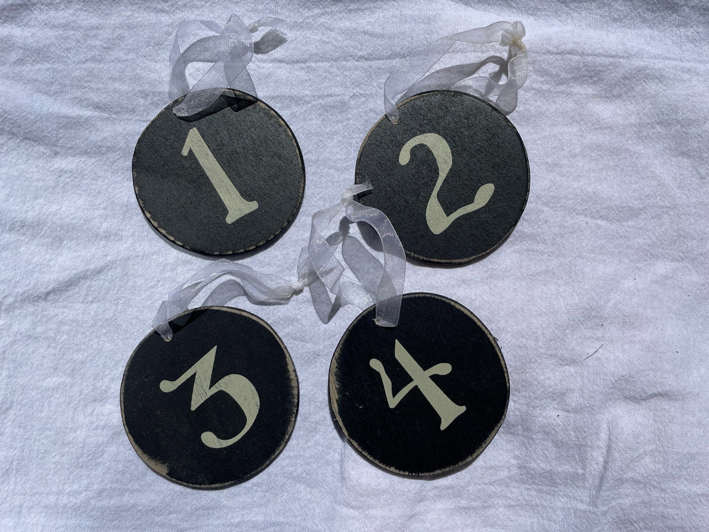 Round Wood Numbers with Ribbons (4-Piece Set)