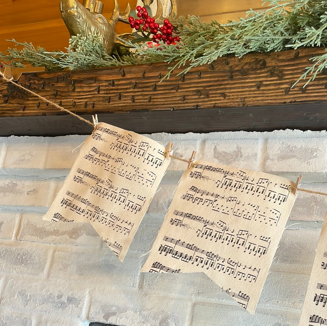 Long Sheet Music Banner with Mini Clothes Pins and Twine