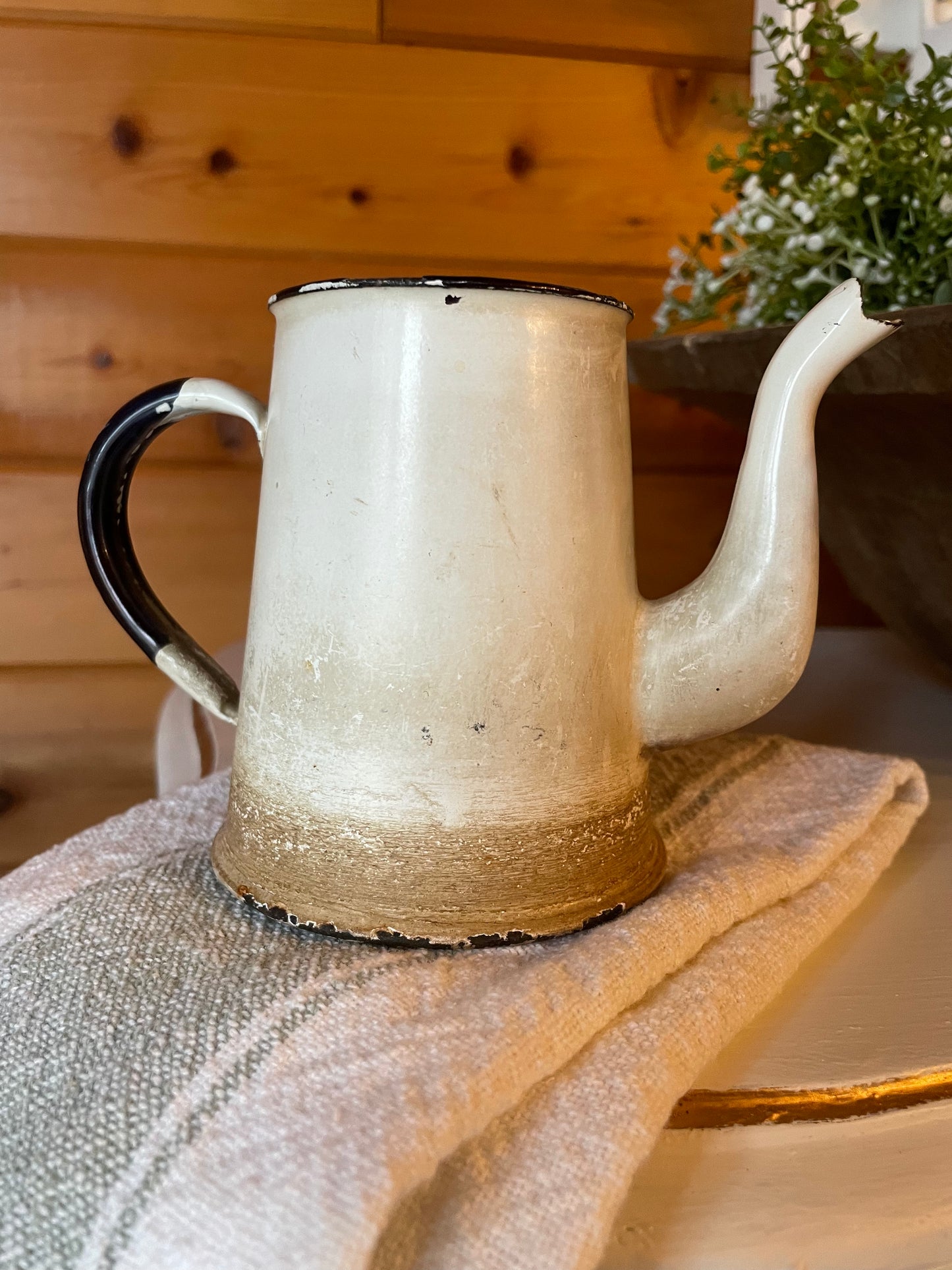 Adorable Little Vintage Enamel Tea Pot