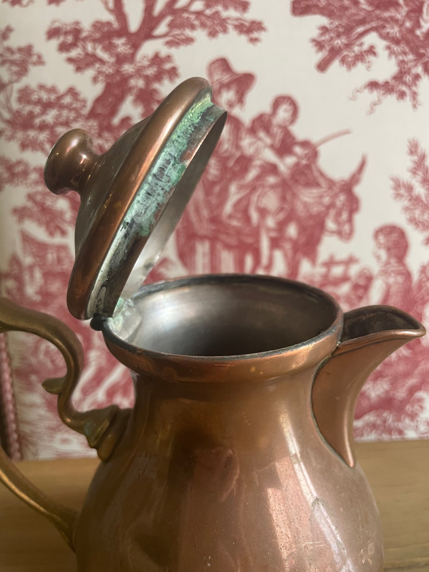 Antique Copper Pitcher with Brass Handle from France