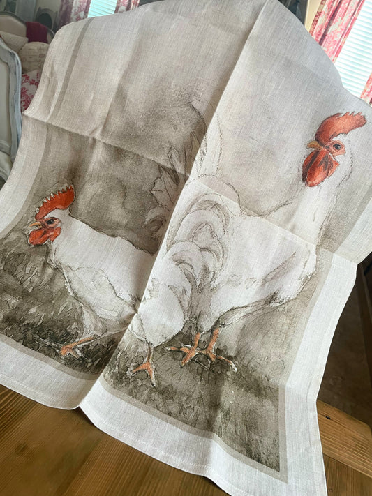 Farmhouse Style, Country Tea Towel with Roosters